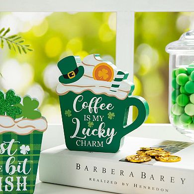 Glitzhome 5.25"H Set of 2 Classic Wooden St. Patrick's Coffee Cup Table Decor