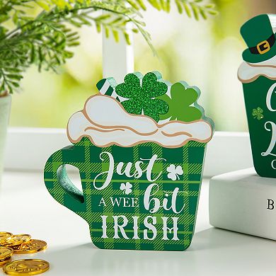 Glitzhome 5.25"H Set of 2 Classic Wooden St. Patrick's Coffee Cup Table Decor
