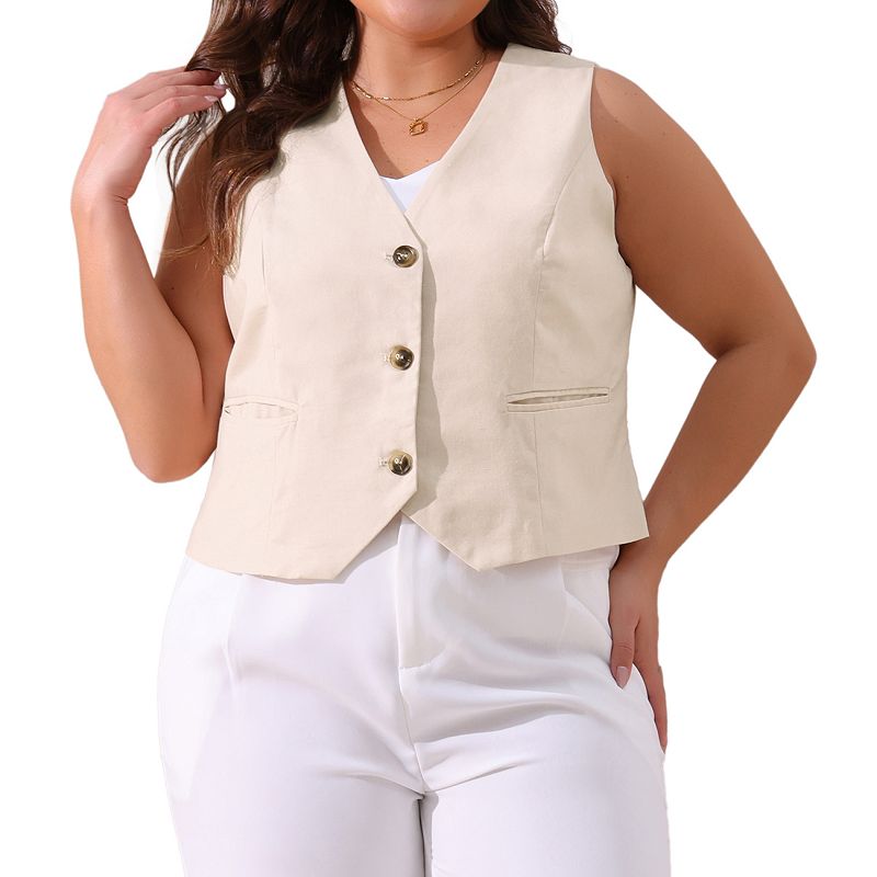Plus Size Linen Vest for Women Sleeveless Lined Waistcoat Vest Top