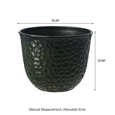 Glitzhome 15.25"D Set of 2 Honeycomb Textured Faux Ceramic Pot Plastic Planter