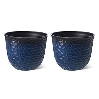 Glitzhome 15.25"D Set of 2 Honeycomb Textured Faux Ceramic Pot Plastic Planter