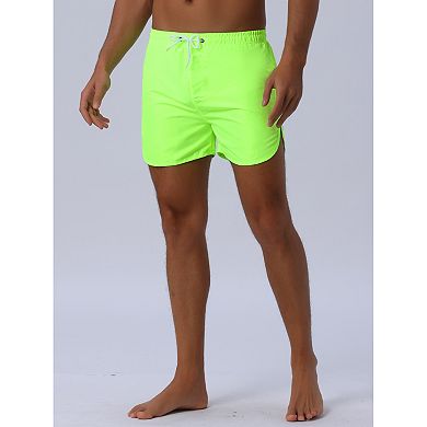 Men's Casual Lightweight Solid Color Elastic Waist Drawstring Summer Beach Board Shorts