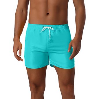 Men's Casual Lightweight Solid Color Elastic Waist Drawstring Summer Beach Board Shorts