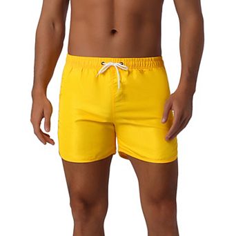 Men's Casual Lightweight Solid Color Elastic Waist Drawstring Summer Beach Board Shorts