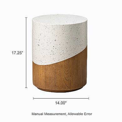 Glitzhome Terrazzo and Wood Texture Garden Stool or Accent Table