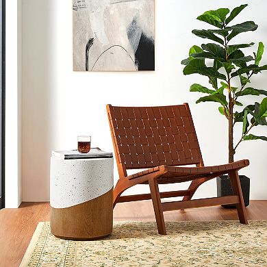 Glitzhome Terrazzo and Wood Texture Garden Stool or Accent Table