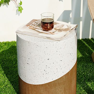 Glitzhome Terrazzo and Wood Texture Garden Stool or Accent Table