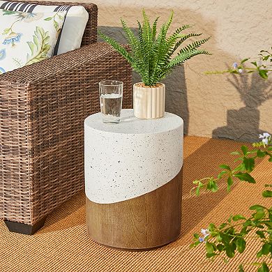 Glitzhome Terrazzo and Wood Texture Garden Stool or Accent Table