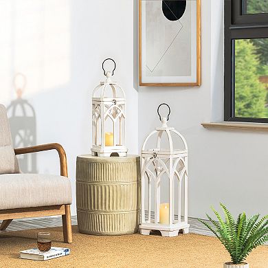 Glitzhome Set of 2 Farmhouse Wooden Church Window Frame Lanterns