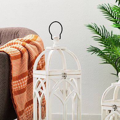 Glitzhome Set of 2 Farmhouse Wooden Church Window Frame Lanterns