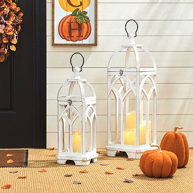Glitzhome Set of 2 Farmhouse Wooden Church Window Frame Lanterns