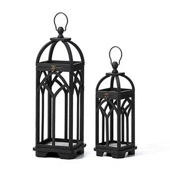 Glitzhome Set of 2 Farmhouse Wooden Church Window Frame Lanterns
