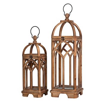 Glitzhome Set of 2 Farmhouse Wooden Church Window Frame Lanterns
