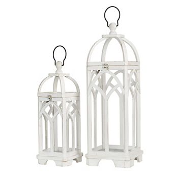 Glitzhome Set of 2 Farmhouse Wooden Church Window Frame Lanterns