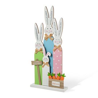 Glitzhome 29.75"H Delightful Easter Wooden Bunny Family Porch Decor