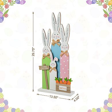 Glitzhome 29.75"H Delightful Easter Wooden Bunny Family Porch Decor
