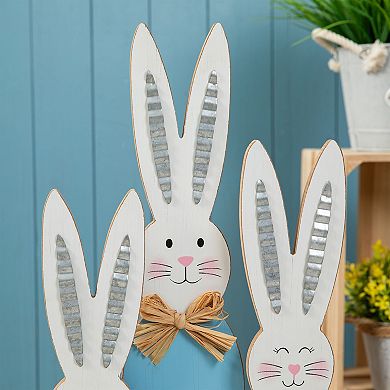 Glitzhome 29.75"H Delightful Easter Wooden Bunny Family Porch Decor