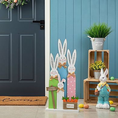 Glitzhome 29.75"H Delightful Easter Wooden Bunny Family Porch Decor
