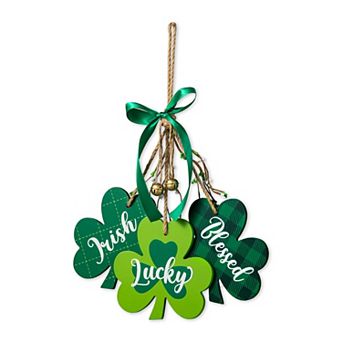 Glitzhome 18.50"H Unique St. Patrick's Durable Wooden Shamrock Door Hanger