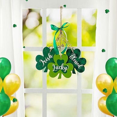 Glitzhome 18.50"H Unique St. Patrick's Durable Wooden Shamrock Door Hanger