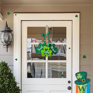 Glitzhome 18.50"H Unique St. Patrick's Durable Wooden Shamrock Door Hanger