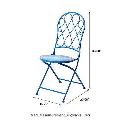 Glitzhome Set of 2 36.5"H Outdoor Metal Folding Blue Bistro Chairs