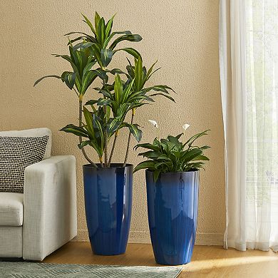Glitzhome 23.5"H Set of 2 Oversized Faux Ceramic Tall Plastic Planter
