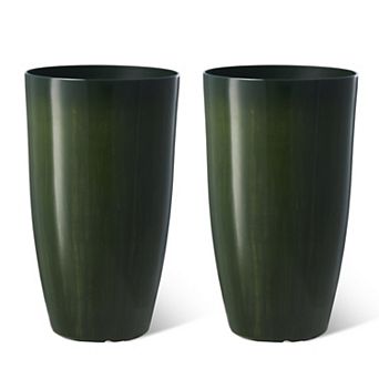 Glitzhome 23.5"H Set of 2 Oversized Faux Ceramic Tall Plastic Planter