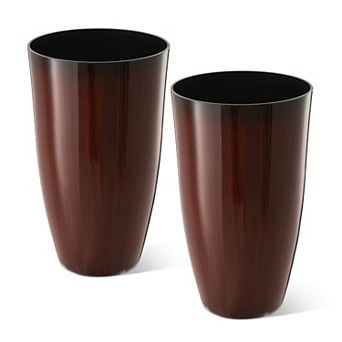 Glitzhome 23.5"H Set of 2 Oversized Faux Ceramic Tall Plastic Planter