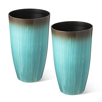 Glitzhome 23.5"H Set of 2 Oversized Faux Ceramic Tall Plastic Planter