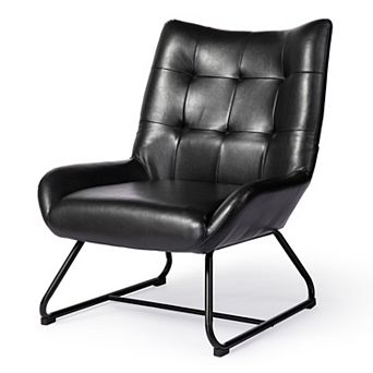 Glitzhome Mid-Century Modern Black Leatherette Wingback Accent Chair