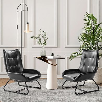 Glitzhome Mid-Century Modern Black Leatherette Wingback Accent Chair