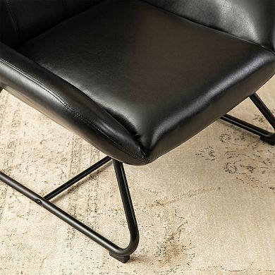 Glitzhome Mid-Century Modern Black Leatherette Wingback Accent Chair