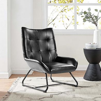 Glitzhome Mid-Century Modern Black Leatherette Wingback Accent Chair