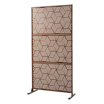 Glitzhome 6ft Brown Geometric Pattern Privacy Screen Fence Panel Room Divider