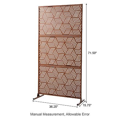 Glitzhome 6ft Brown Geometric Pattern Privacy Screen Fence Panel Room Divider