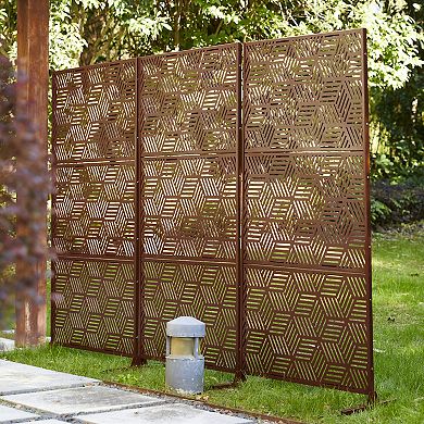 Glitzhome 6ft Brown Geometric Pattern Privacy Screen Fence Panel Room Divider