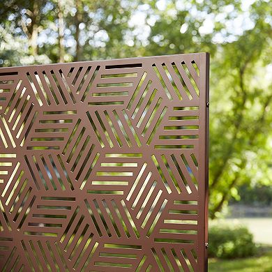Glitzhome 6ft Brown Geometric Pattern Privacy Screen Fence Panel Room Divider