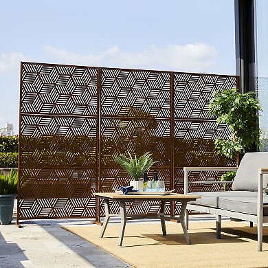 Glitzhome 6ft Brown Geometric Pattern Privacy Screen Fence Panel Room Divider