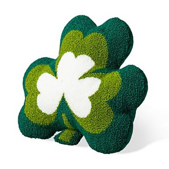 Glitzhome 14"L Hand-made St. Patrick's Hooked Charming Shamrock-shaped Pillow
