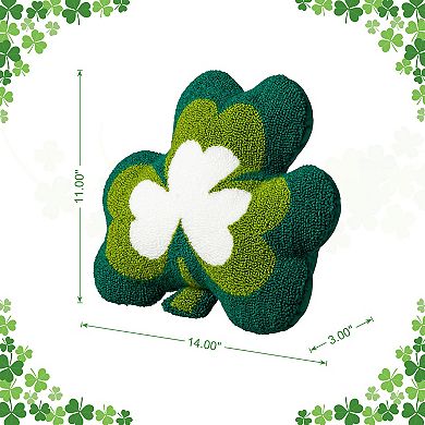 Glitzhome 14"L Hand-made St. Patrick's Hooked Charming Shamrock-shaped Pillow