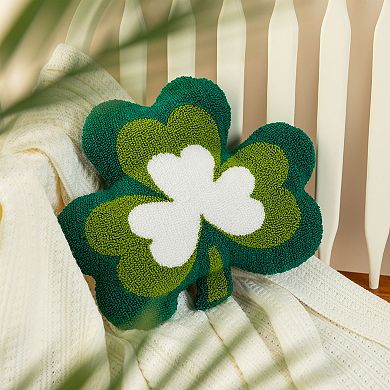 Glitzhome 14"L Hand-made St. Patrick's Hooked Charming Shamrock-shaped Pillow