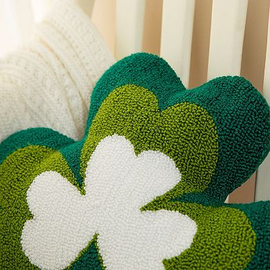 Glitzhome 14"L Hand-made St. Patrick's Hooked Charming Shamrock-shaped Pillow
