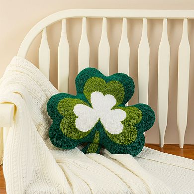 Glitzhome 14"L Hand-made St. Patrick's Hooked Charming Shamrock-shaped Pillow