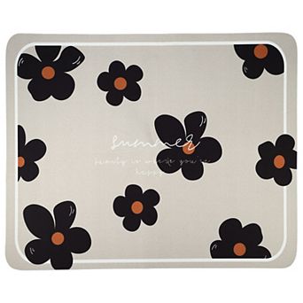 1 pc Drain Pad Hyuna Flower-Cream White Dish Drying Mat for Kitchen Beige Black 19.69"x15.75"