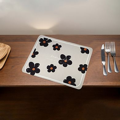 1 Pc Drain Pad Hyuna Flower-Cream White Dish Drying Mat for Kitchen Beige Black 19.69"x15.75"