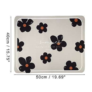 1 Pc Drain Pad Hyuna Flower-Cream White Dish Drying Mat for Kitchen Beige Black 19.69"x15.75"