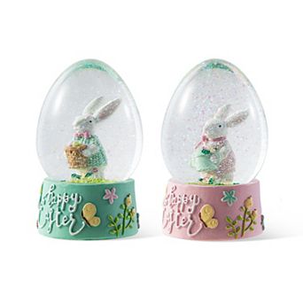 Glitzhome 65MM Set of 2 Crafted Easter Resin Bunnies Waterglobe