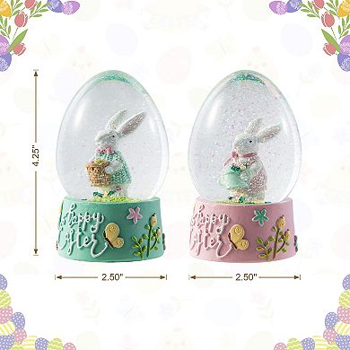 Glitzhome 65MM Set of 2 Crafted Easter Resin Bunnies Waterglobe