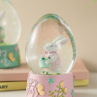 Glitzhome 65MM Set of 2 Crafted Easter Resin Bunnies Waterglobe